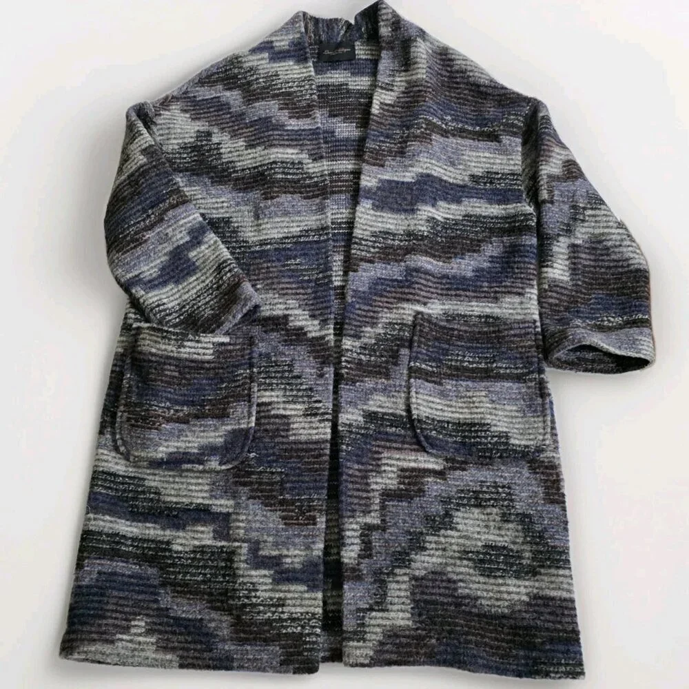 Luna Allegra Cardigan Womens M Multi LS Open Front Wool Blend Cottage Slouchy